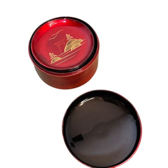 Japanese Red Gold Lacquerware Box and Coasters Set Vintage Set of 6 - Picture 5 of 9
